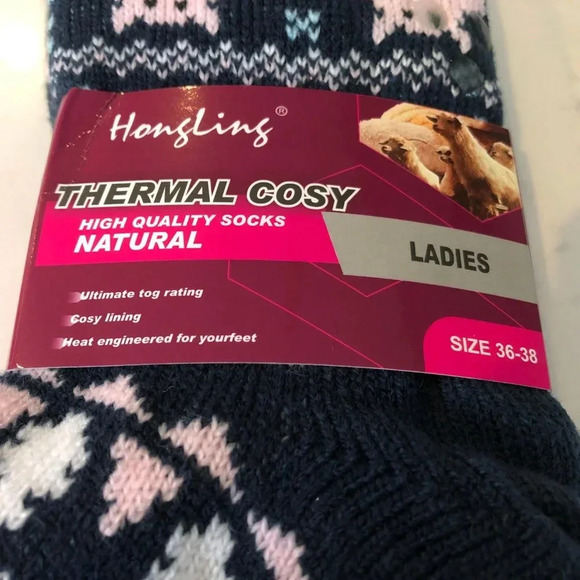 Hongling Thermal Fleece Lined Slipper Socks w Silicone Grip Dots Blu Wht Pnk NWT - Picture 8 of 12